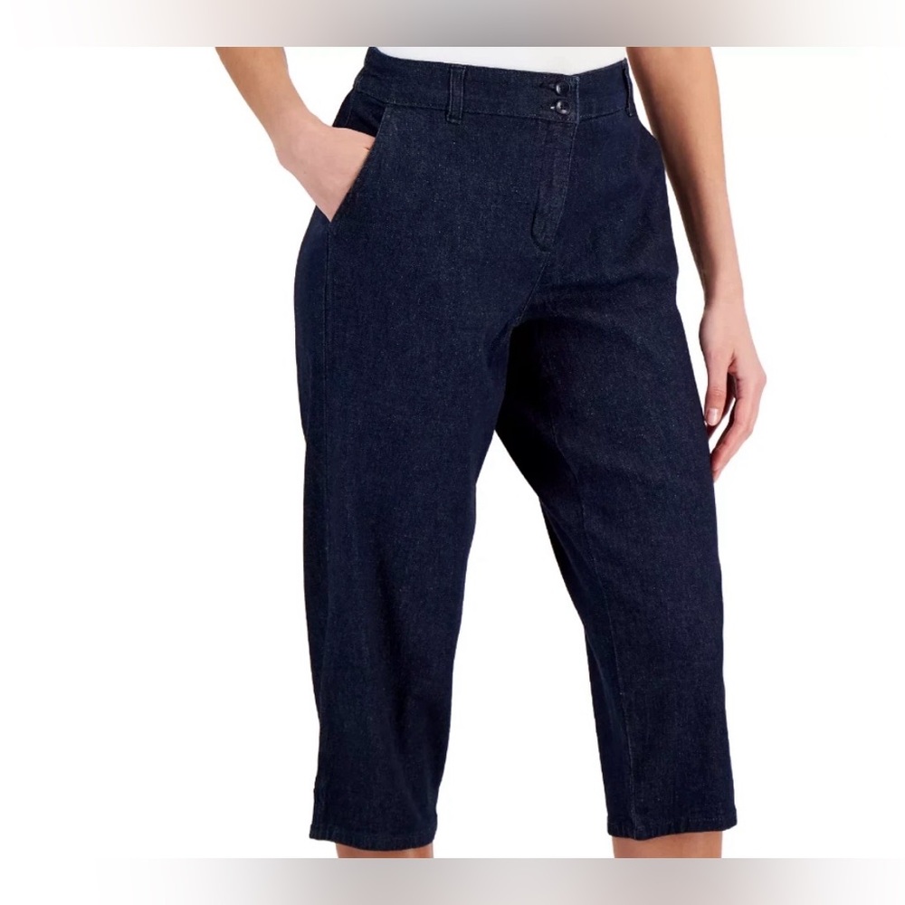 Karen Scott Capri Jeans Women’s 12 Petite Comfort Waist Dark Wash Blue NEW
